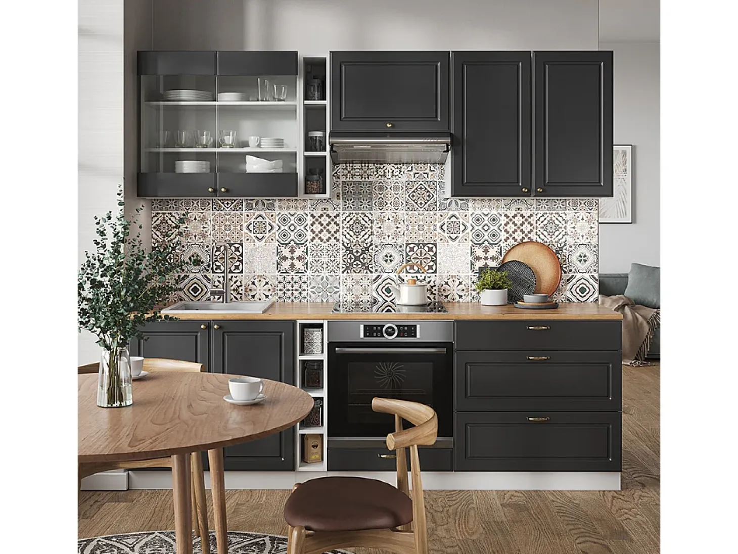 Mueble de cocina antracita-oro/blanco 235x60x81.6 fame-line