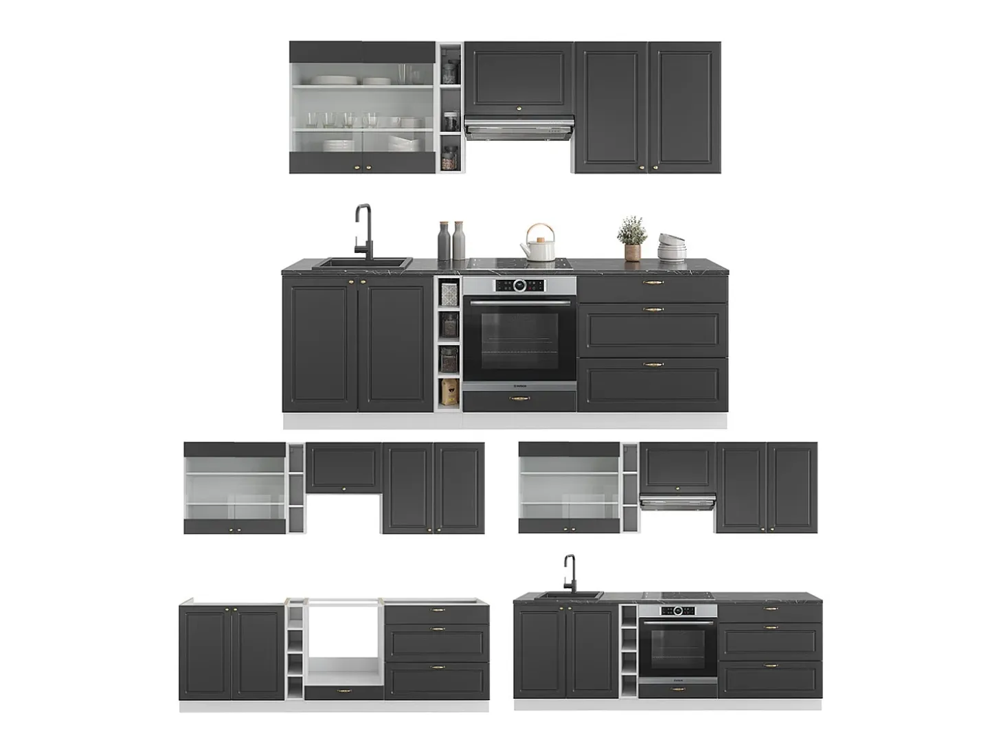 Mueble de cocina antracita-oro/blanco 235x60x81.6 fame-line