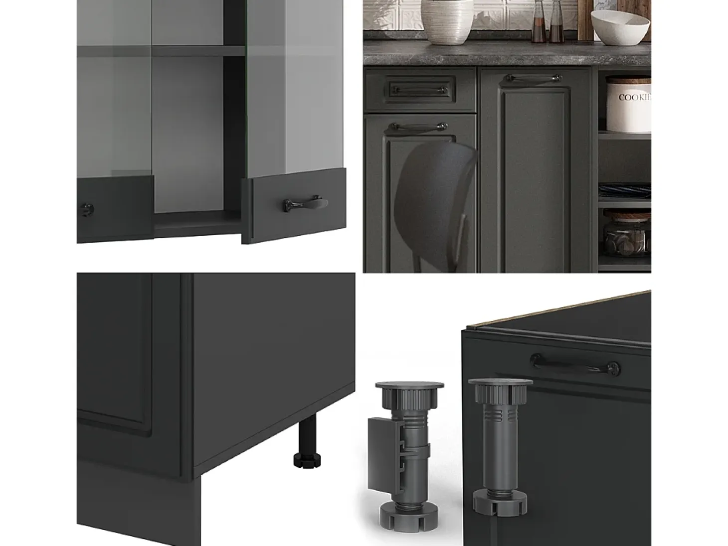 Mueble de cocina antracita casa de campo/antracita 240x60x81.6 r-line