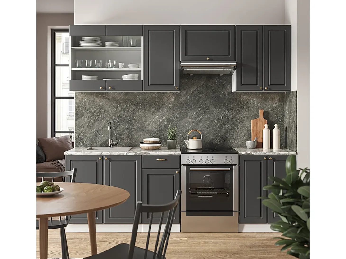 Mueble de cocina antracita-oro/blanco 240x60x81.6 fame-line