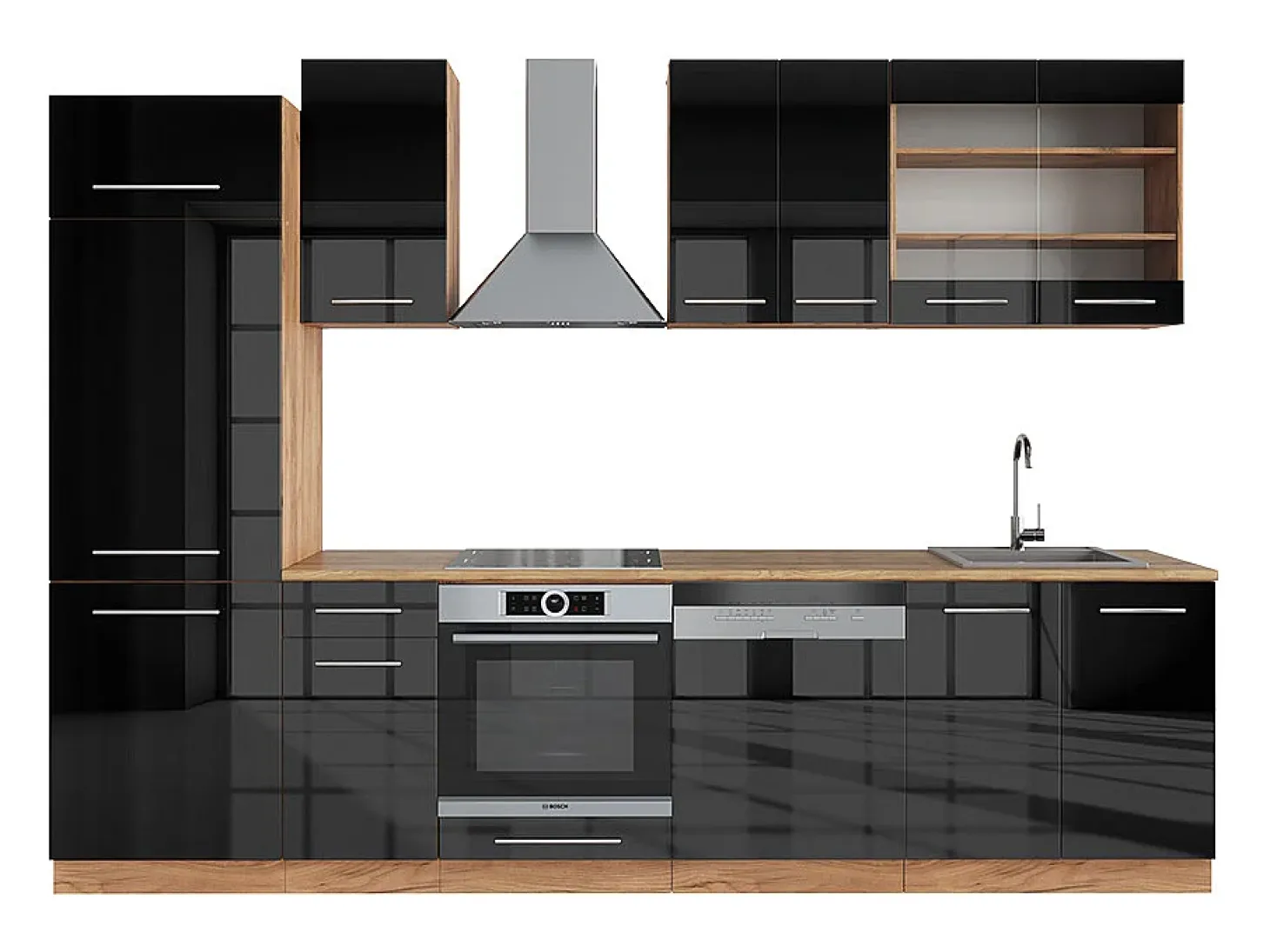 Mueble de cocina antracita brillo intenso/roble dorado eléctrico 300x46x81.6 fame-line