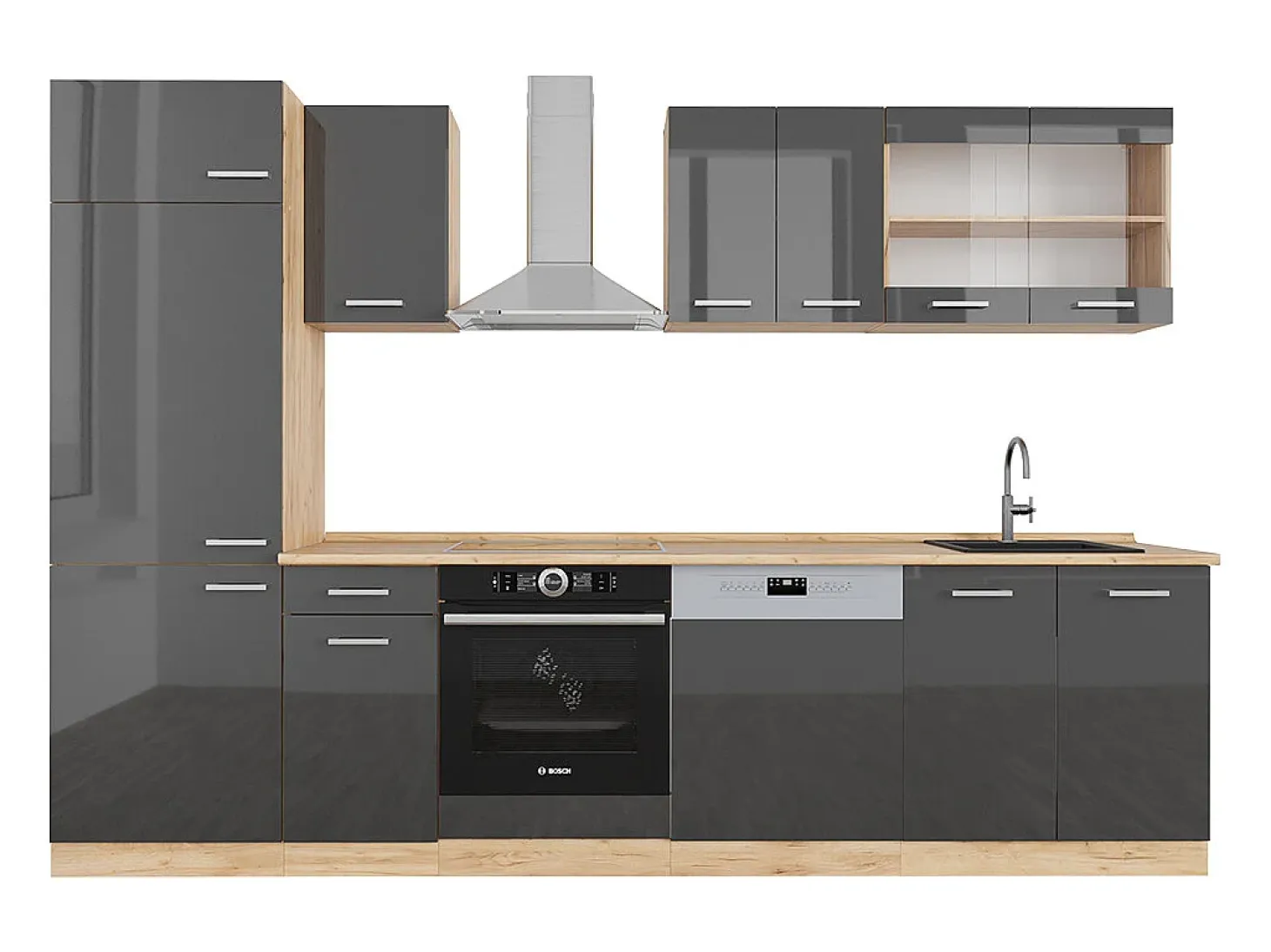 Mueble de cocina antracita brillo intenso/roble dorado eléctrico 300x60x81.6 r-line
