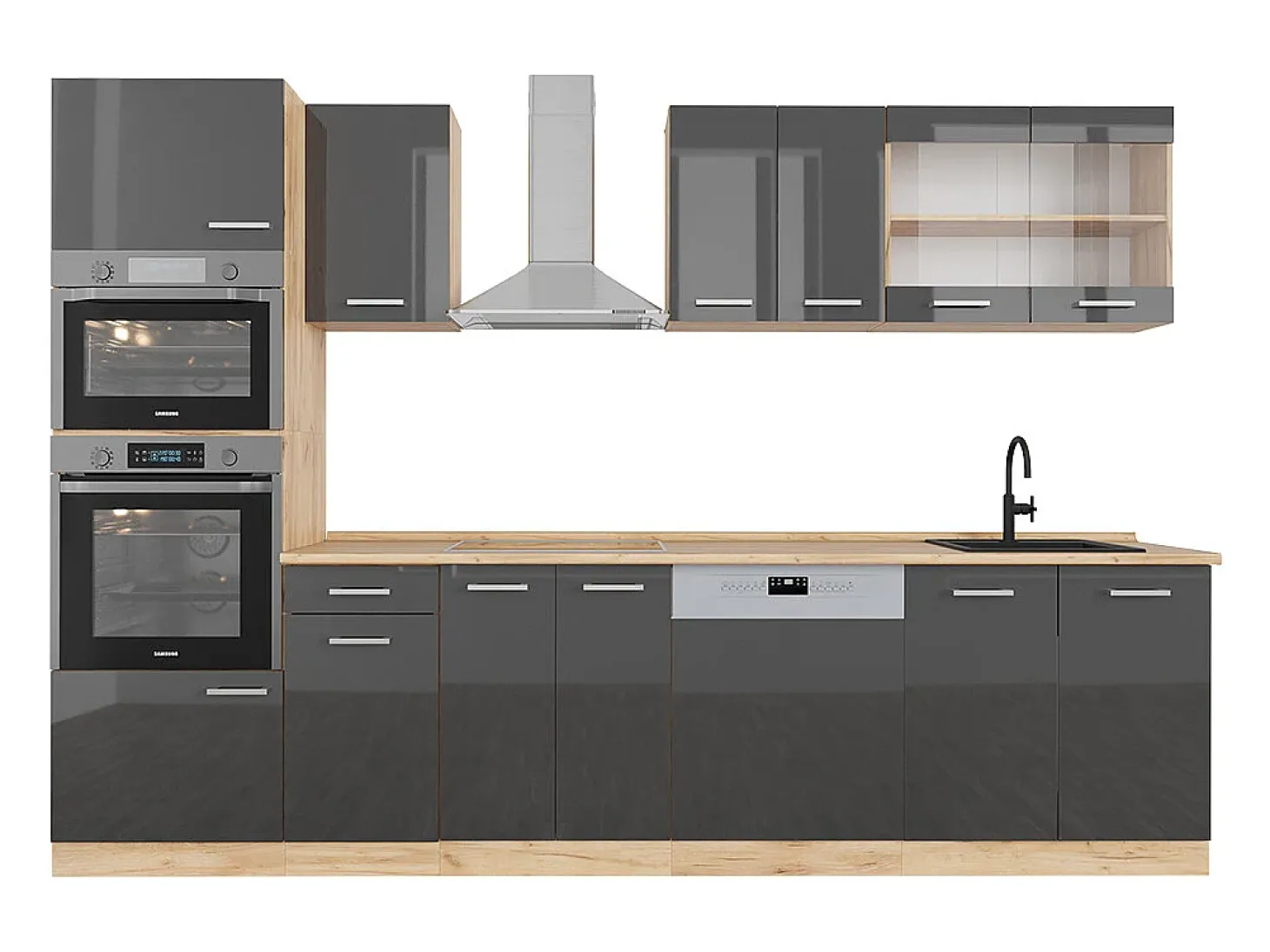 Mueble de cocina antracita brillo intenso/roble dorado eléctrico 300x46x81.6 r-line