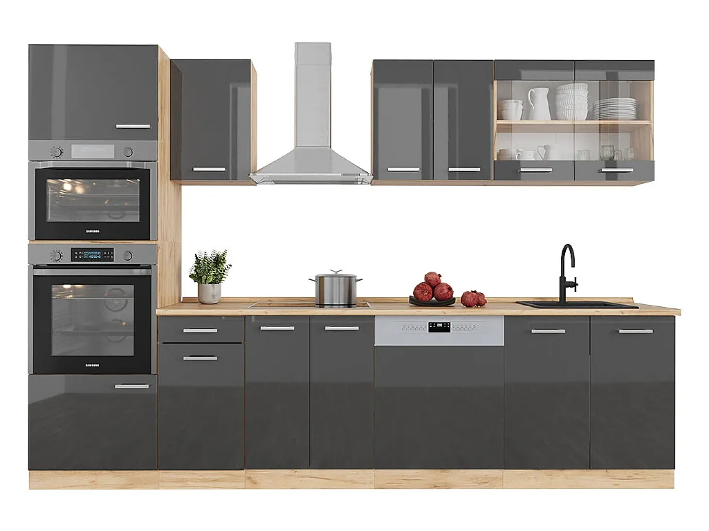Mueble de cocina antracita brillo intenso/roble dorado eléctrico 300x46x81.6 r-line