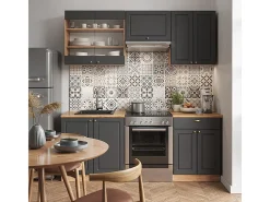 Mueble de cocina antracita casa de campo/roble kraft dorado 200x60x81.6 fame-line
