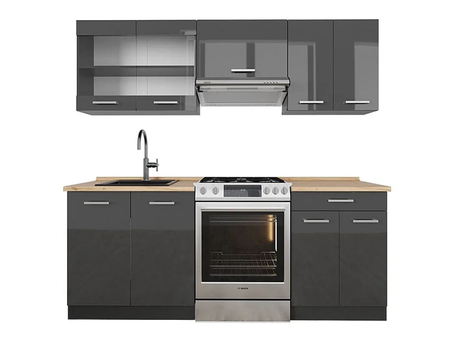Mueble de cocina antracita brillo intenso/antracita 200x46x81.6 r-line
