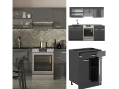 Mueble de cocina antracita brillo intenso/antracita 200x46x81.6 r-line