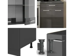 Mueble de cocina antracita brillo intenso/antracita 200x46x81.6 r-line
