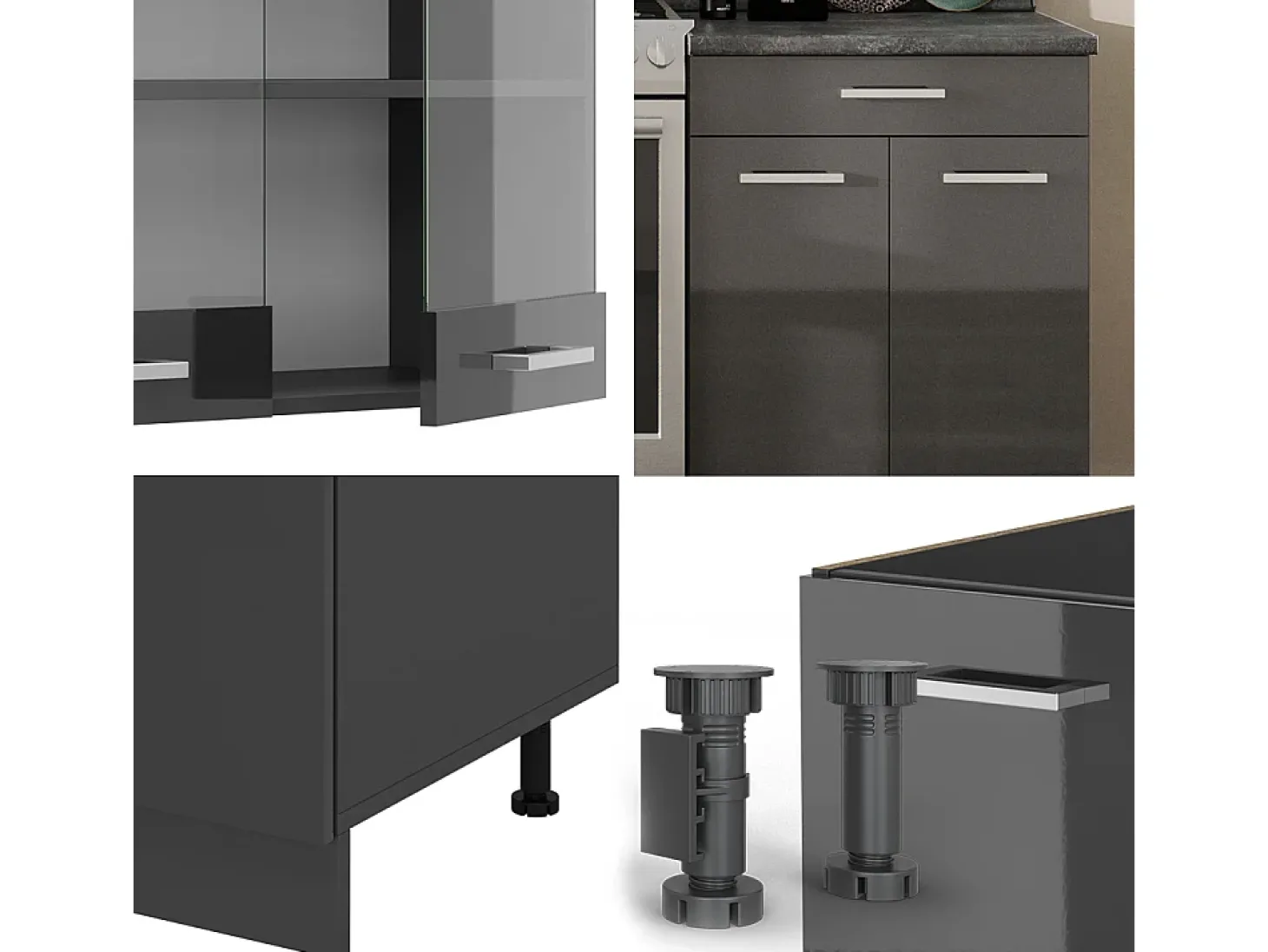 Mueble de cocina antracita brillo intenso/antracita 200x46x81.6 r-line