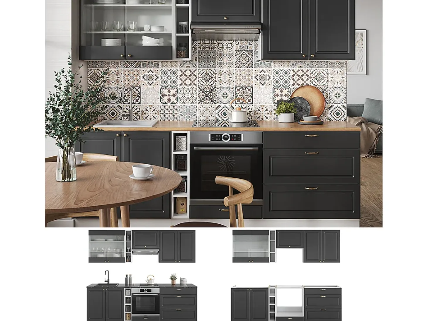 Mueble de cocina antracita-oro/blanco 235x60x81.6 fame-line
