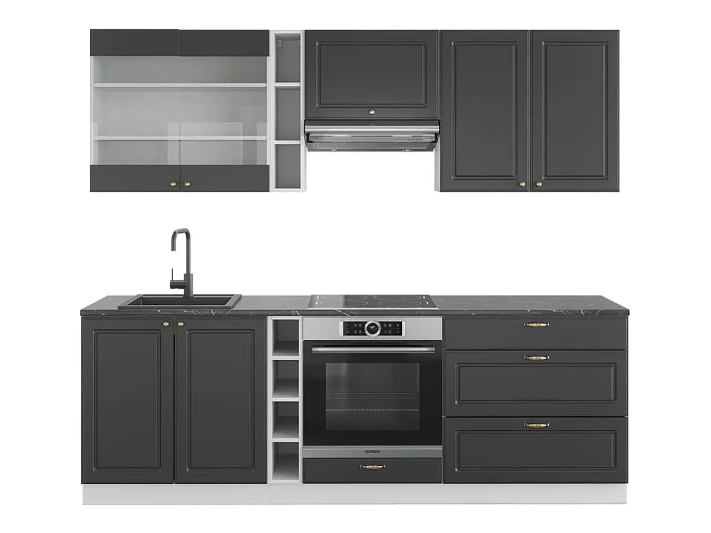 Mueble de cocina antracita-oro/blanco 235x60x81.6 fame-line