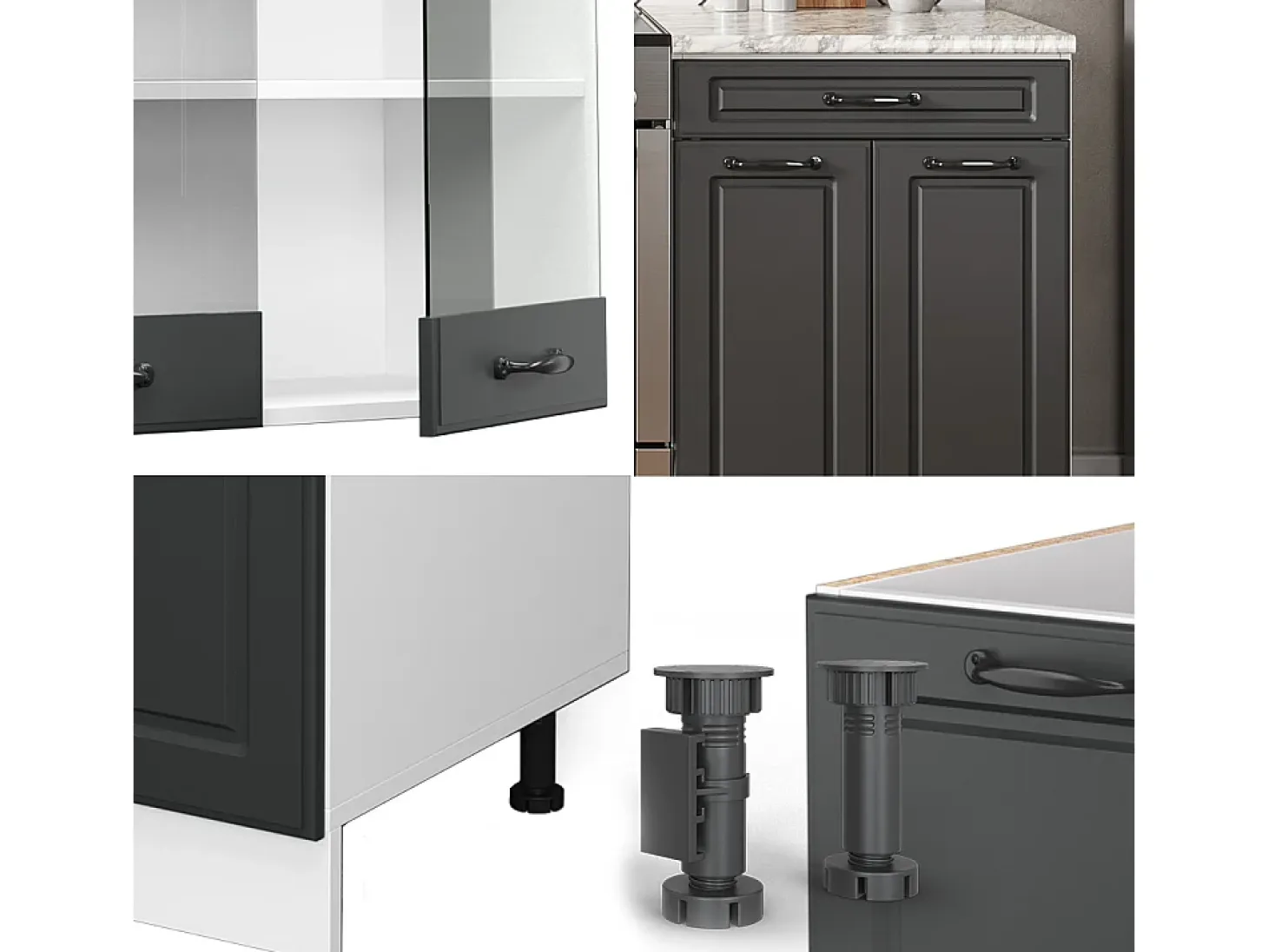 Mueble de cocina antracita casa de campo/blanco 200x46x81.6 r-line