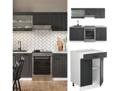 Mueble de cocina antracita casa de campo/blanco 200x46x81.6 r-line