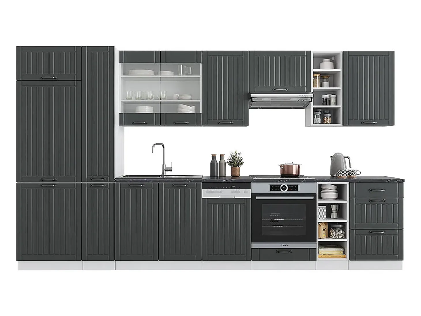 Mueble de cocina antracita casa de campo/blanco 355x60x81.6 fame-line