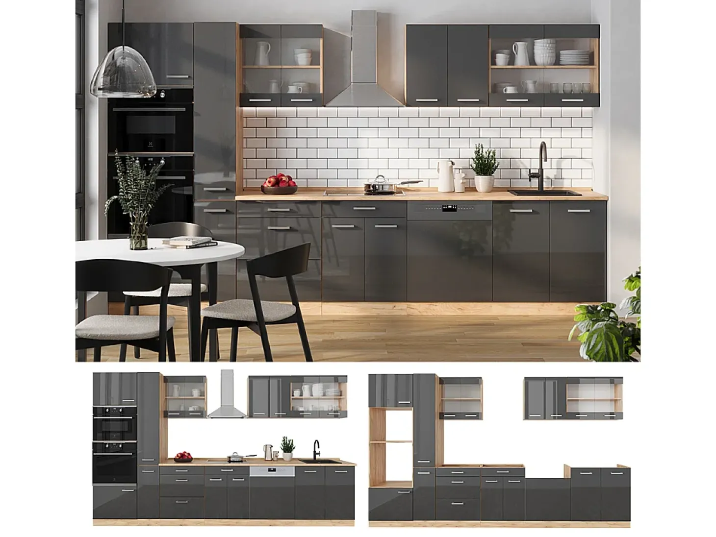 Mueble de cocina antracita brillo intenso/roble dorado eléctrico 350x60x81.6 r-line