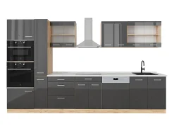 Mueble de cocina antracita brillo intenso/roble dorado eléctrico 350x60x81.6 r-line