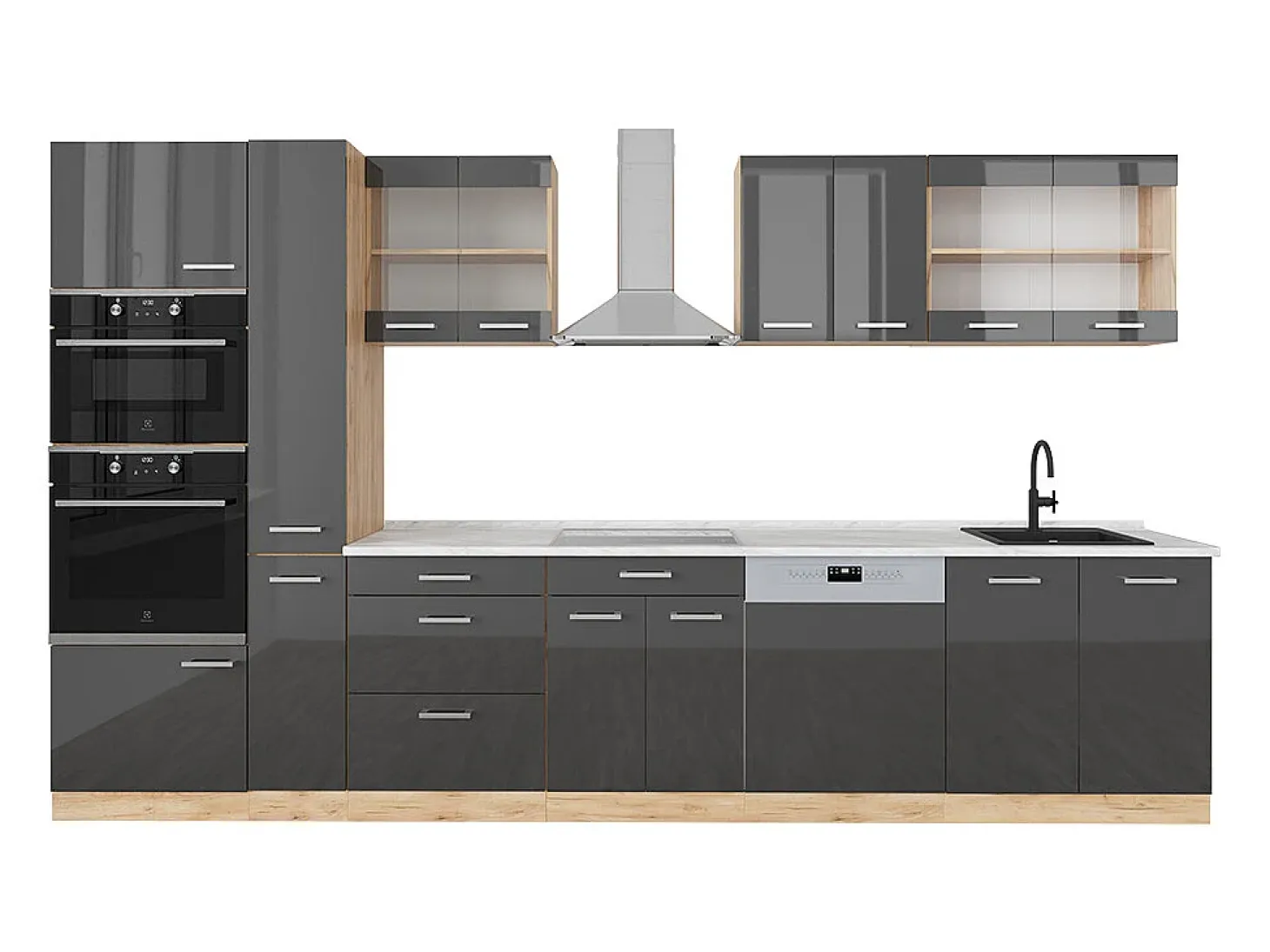 Mueble de cocina antracita brillo intenso/roble dorado eléctrico 350x60x81.6 r-line