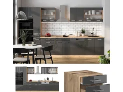 Mueble de cocina antracita brillo intenso/roble dorado eléctrico 350x60x81.6 r-line