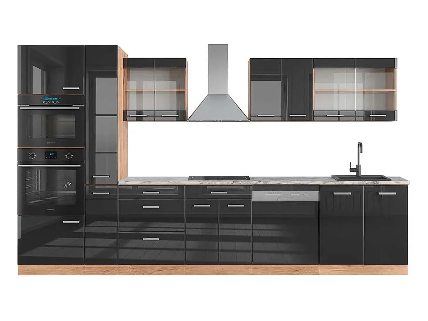 Mueble de cocina antracita brillo intenso/roble dorado eléctrico 350x60x81.6 r-line