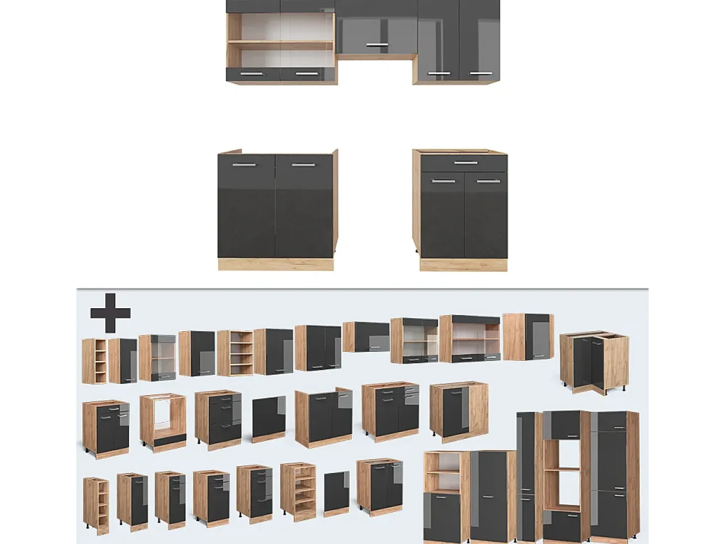 Mueble de cocina antracita brillo intenso/roble dorado eléctrico 200x60x81.6 r-line
