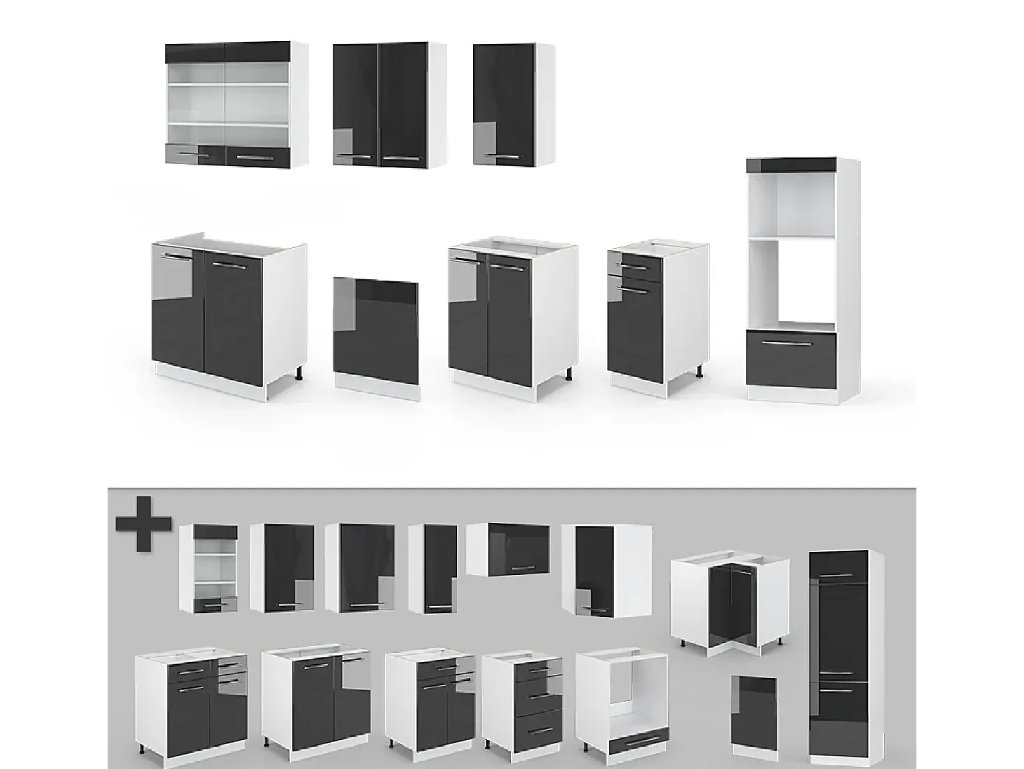 Mueble de cocina antracita alto brillo 300x46x81.6 fame-line