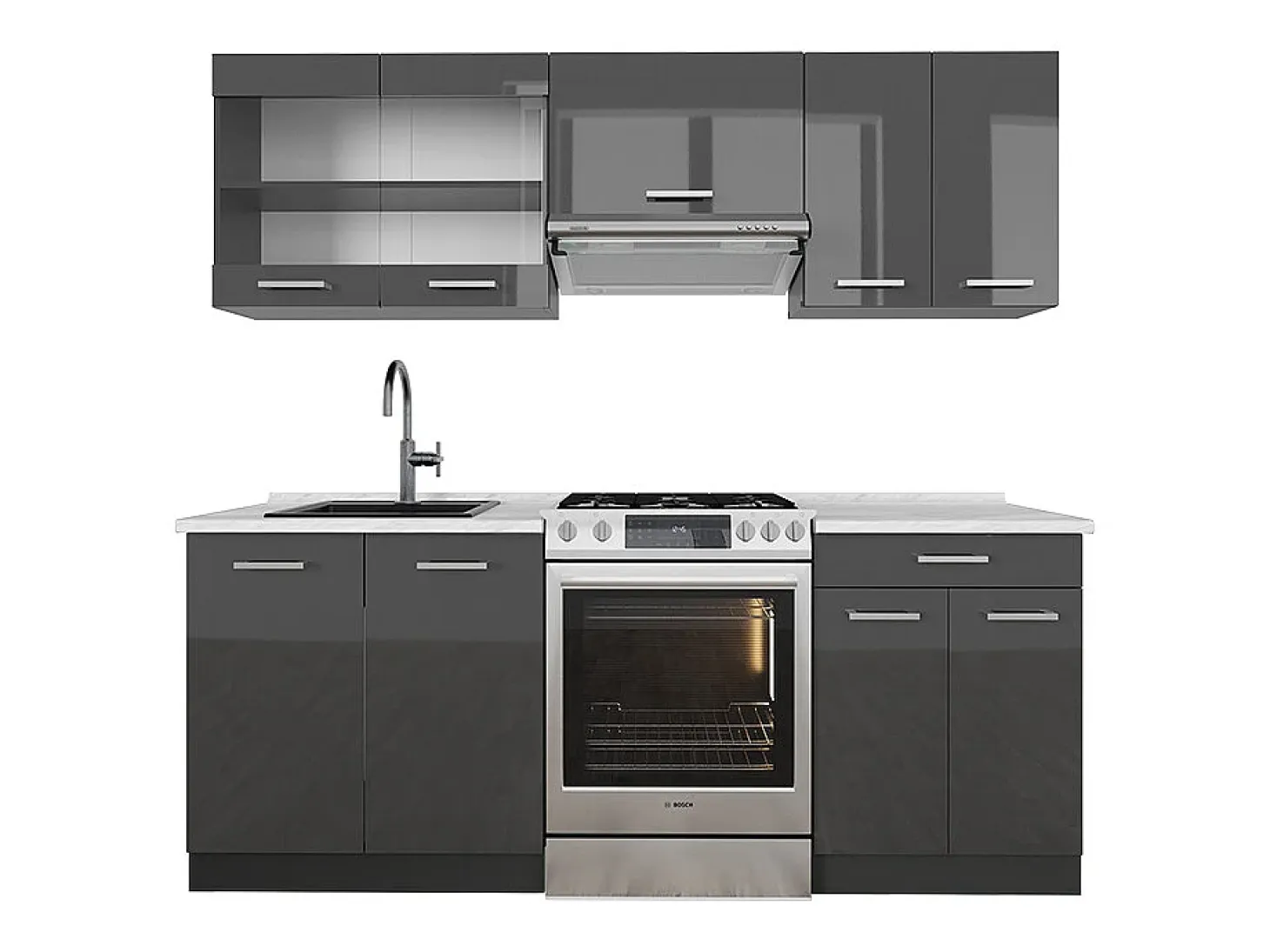 Mueble de cocina antracita brillo intenso/antracita 200x60x81.6 r-line