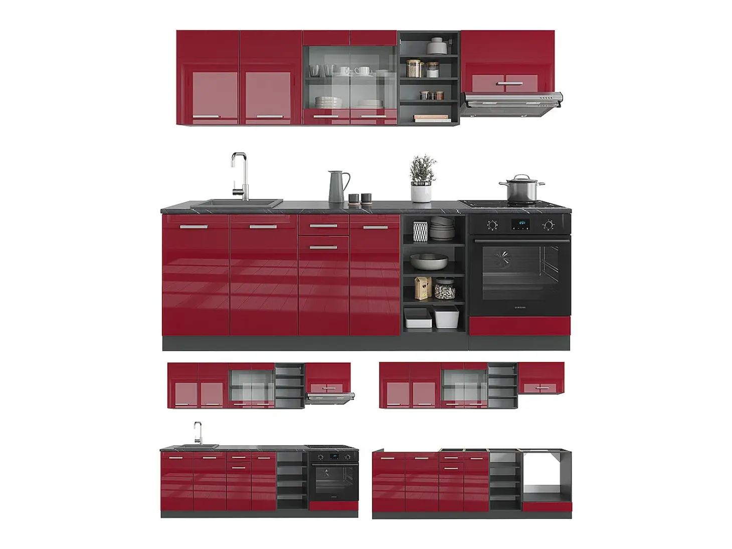 Mueble de cocina antracita casa de campo/blanco 240x60x81.6 r-line