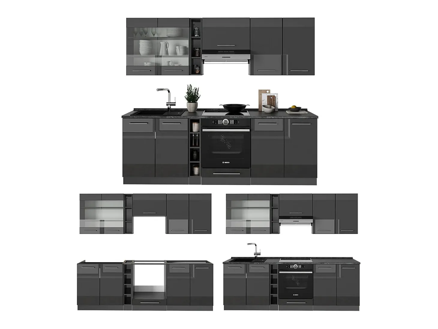 Mueble de cocina antracita alto brillo 235x60x81.6 fame-line