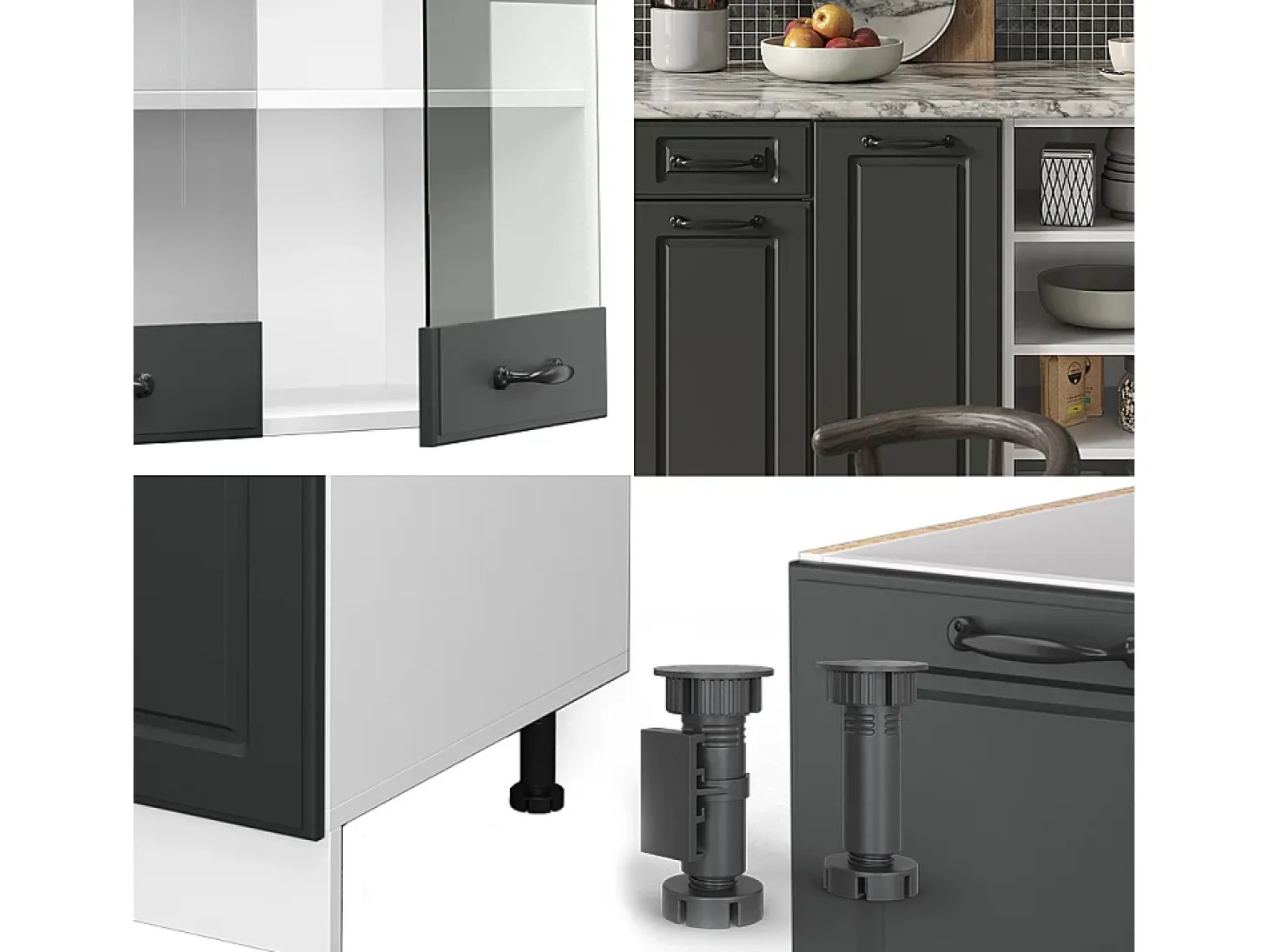 Mueble de cocina antracita casa de campo/blanco 240x46x81.6 r-line