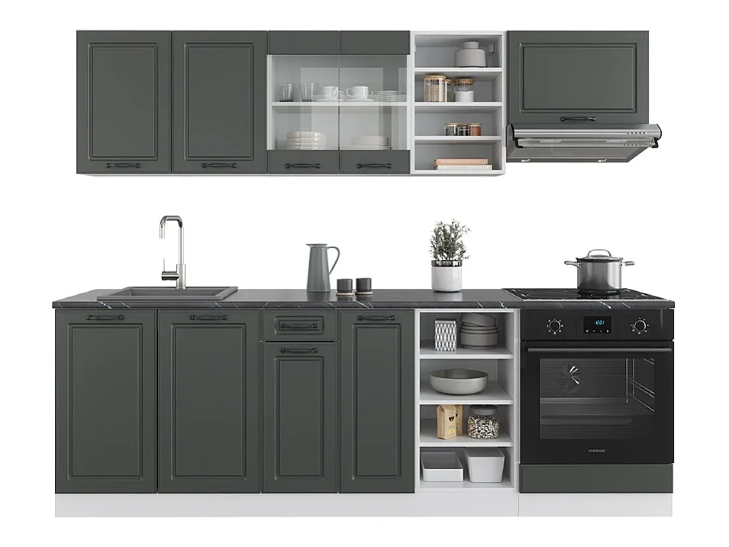 Mueble de cocina antracita casa de campo/blanco 240x46x81.6 r-line