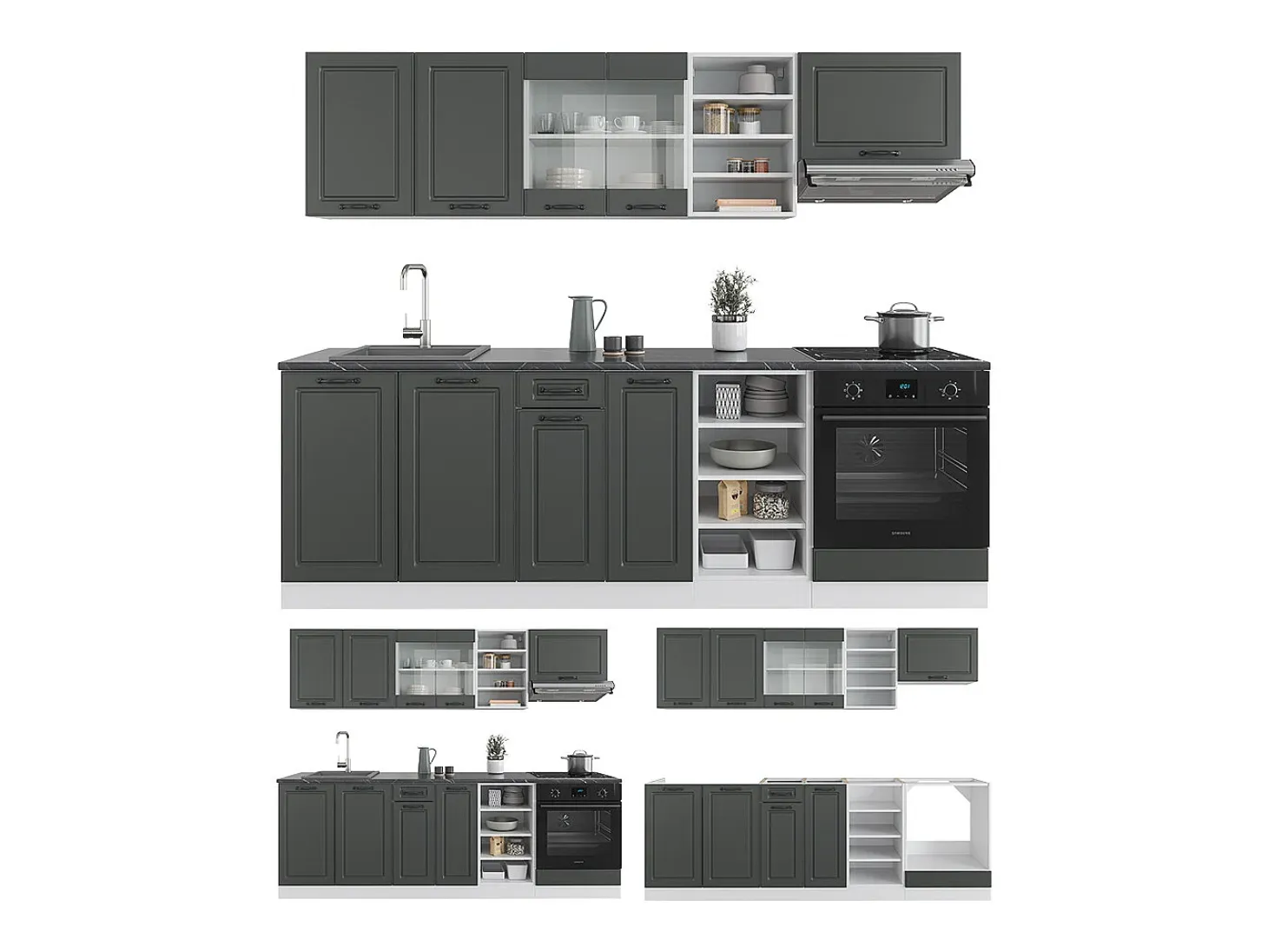Mueble de cocina antracita casa de campo/blanco 240x46x81.6 r-line