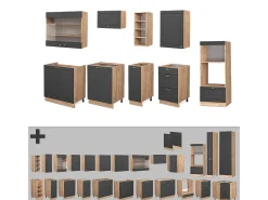 Mueble de cocina antracita casa de campo/roble kraft dorado 280x60x81.6 fame-line