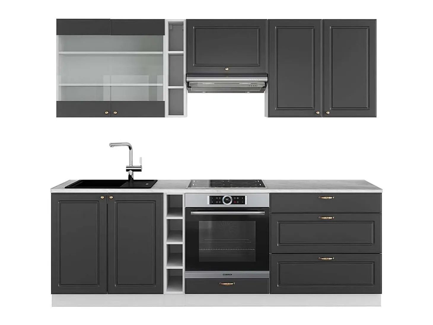 Mueble de cocina antracita-oro/blanco 235x60x81.6 fame-line
