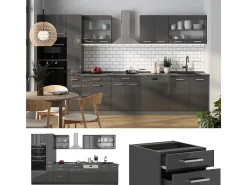Mueble de cocina antracita brillo intenso/antracita 350x46x81.6 r-line
