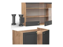 Mueble de cocina antracita casa de campo/roble kraft dorado 235x60x81.6 fame-line