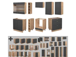Mueble de cocina antracita casa de campo/roble kraft dorado 235x60x81.6 fame-line