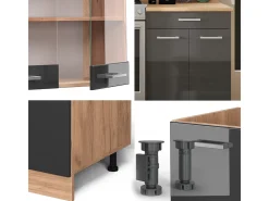Mueble de cocina antracita brillo intenso/roble dorado eléctrico 200x46x81.6 r-line