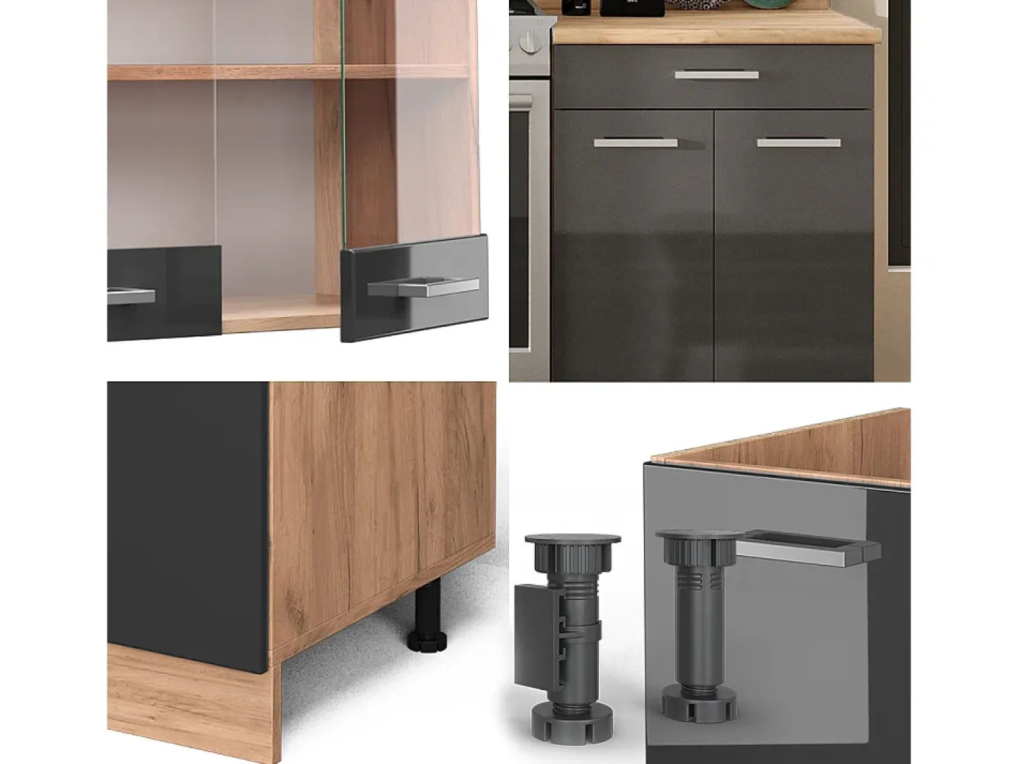 Mueble de cocina antracita brillo intenso/roble dorado eléctrico 200x46x81.6 r-line