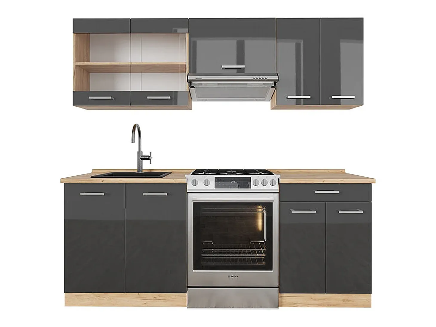 Mueble de cocina antracita brillo intenso/roble dorado eléctrico 200x46x81.6 r-line