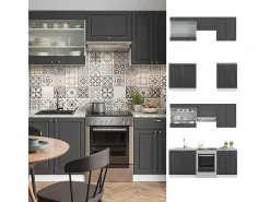 Mueble de cocina antracita-oro/blanco 200x60x81.6 fame-line