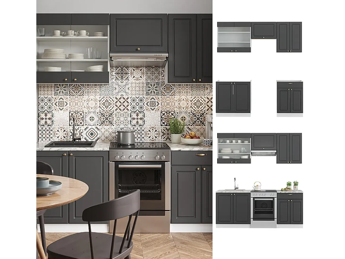 Mueble de cocina antracita-oro/blanco 200x60x81.6 fame-line