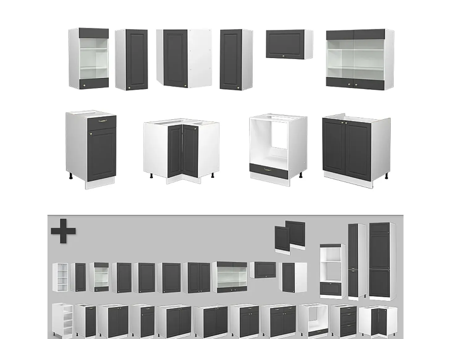 Mueble de cocina antracita-oro/blanco 200x60x81.6 fame-line