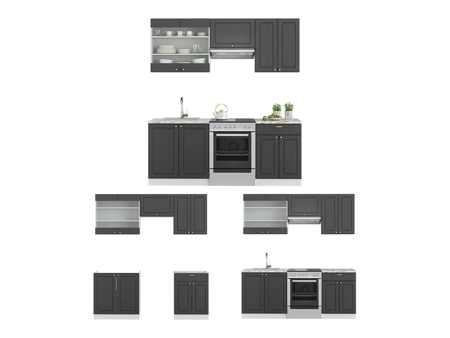 Mueble de cocina antracita-oro/blanco 200x60x81.6 fame-line