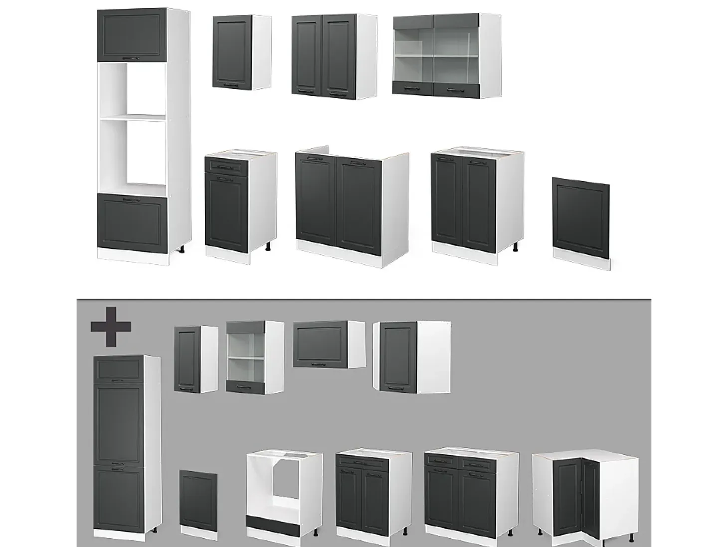Mueble de cocina antracita casa de campo/blanco 300x46x81.6 r-line