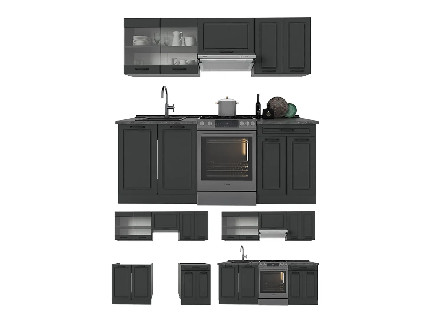 Mueble de cocina antracita casa de campo/antracita 200x46x81.6 r-line