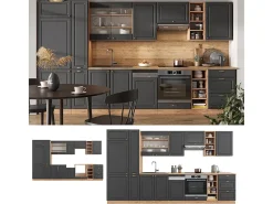 Mueble de cocina antracita casa de campo/roble kraft dorado 355x60x81.6 fame-line