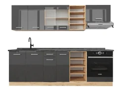 Mueble de cocina antracita brillo intenso/roble dorado eléctrico 240x60x81.6 r-line