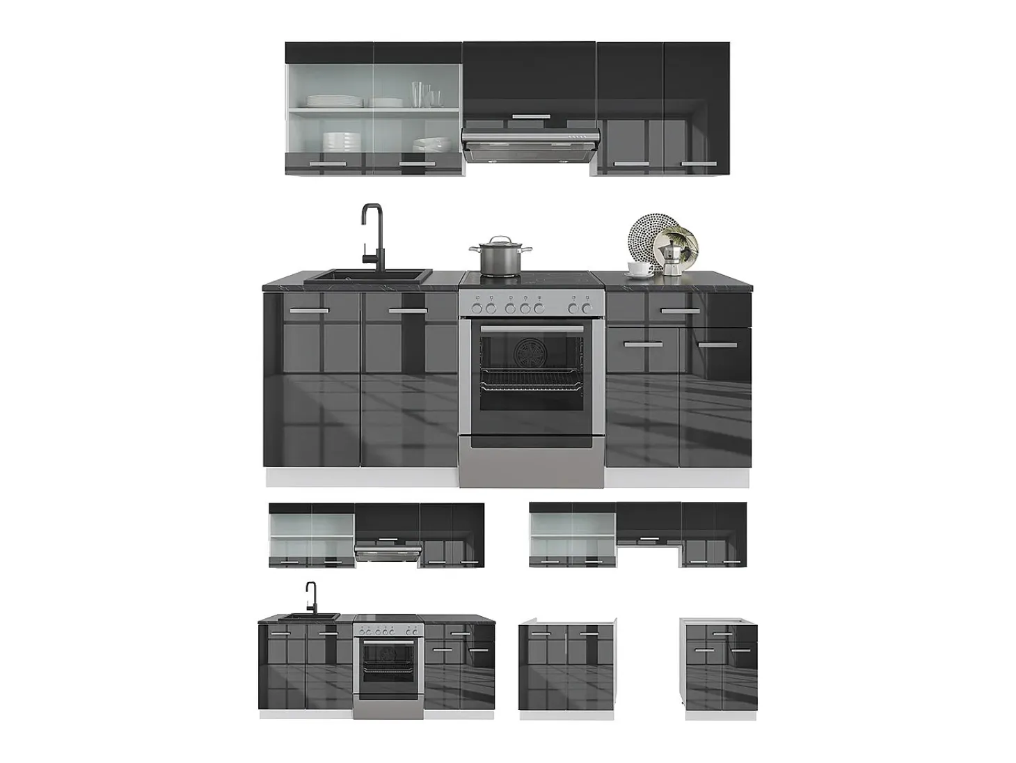 Mueble de cocina antracita brillo intenso/blanco 200x60x81.6 fame-line