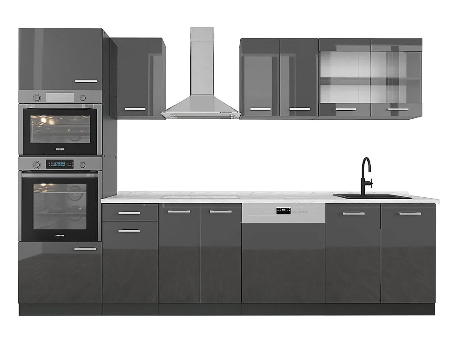 Mueble de cocina antracita brillo intenso/antracita 300x60x81.6 r-line