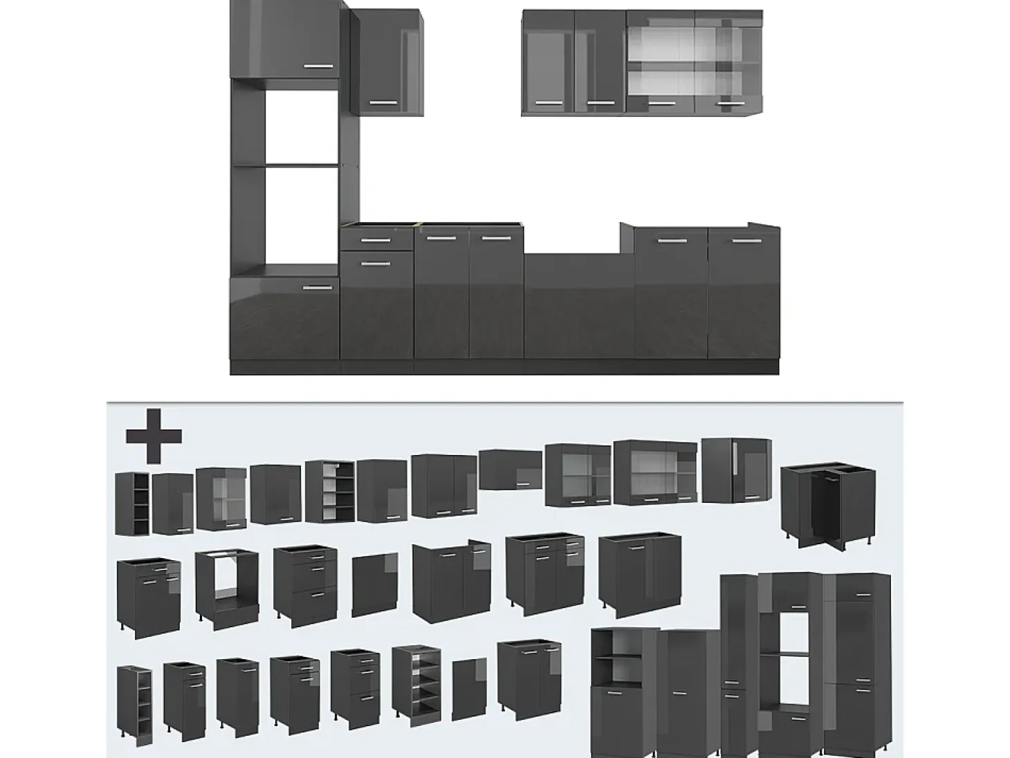 Mueble de cocina antracita brillo intenso/antracita 300x60x81.6 r-line